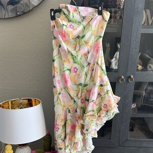Source Unknown Halter Floral Ruffle High-Low Dress - Pink, Green, Yellow